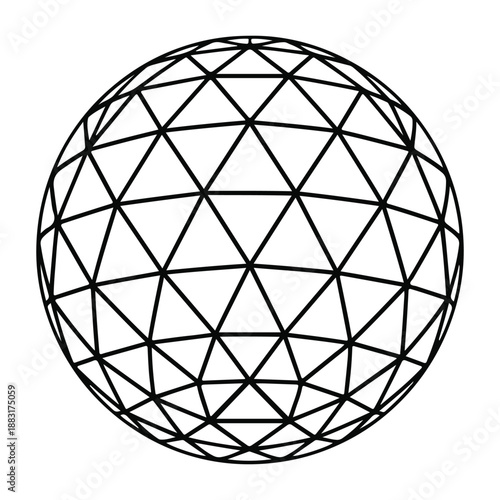 Minimal Faceted Geodesic Globe illustration, Organic Cell Mosaic Clipart, Abstract Geometric Pattern, Mosaic Pattern, Seamless Line Art
