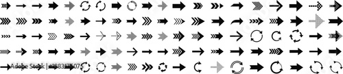 Black arrow icons vector set with multiple styles. Navigation pointers, direction symbols and loading indicators for websites, mobile apps and user interface design.
