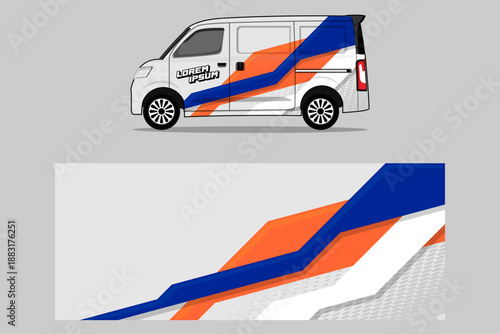 van livery design vector. Graphic abstract stripe racing background designs for wrap in orange color combination EPS 10