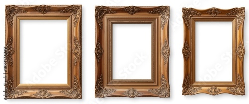 Vintage Wooden Canvas Frame Mockup Collection on White Background, Perfect for Framing Paintings, Mirrors, or Photos with Diverse Moulding Styles