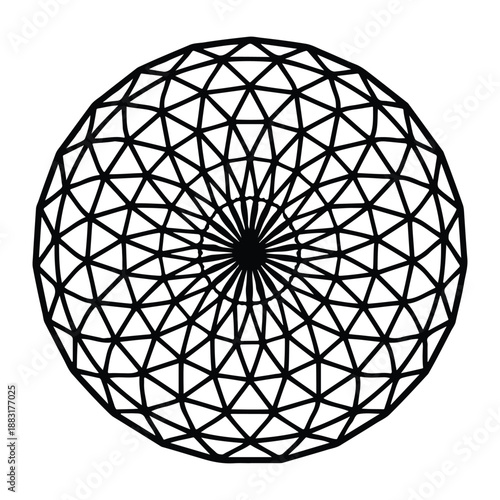 Radial Voronoi Sphere Variant illustration, Organic Cell Mosaic Clipart, Abstract Geometric Pattern, Mosaic Pattern, Seamless Line Art
