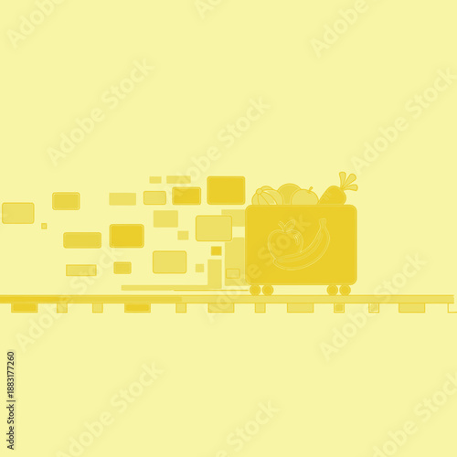 Vibrant Cart Loaded with Fresh Produce Against a Patterned Yellow Background