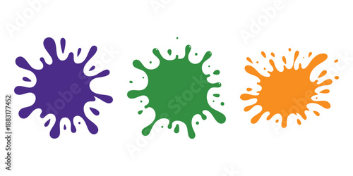 Collection of vibrant colorful paint splash illustrations design elements isolated on white background