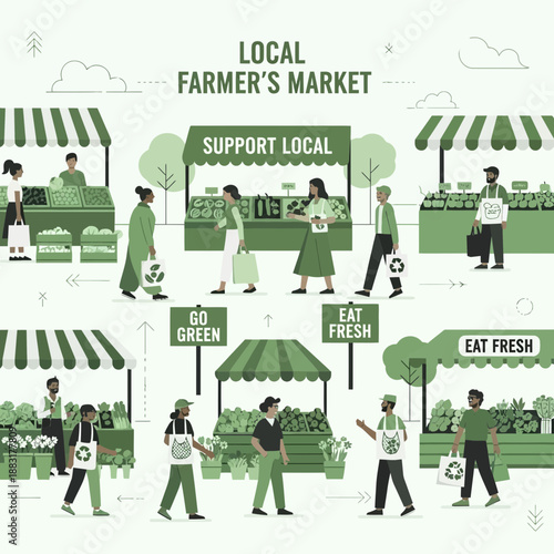 Vibrant Community Gathering Depicting Shoppers Supporting Local Produce at Farmer's Market Scene