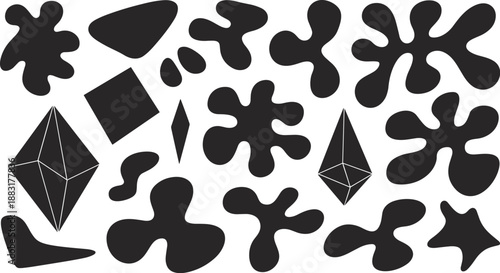 Abstract organic blob shapes set, geometric elements and fluid forms, modern minimal vector collection isolated on white background