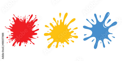 Collection of vibrant colorful paint splash illustrations design elements isolated on white background