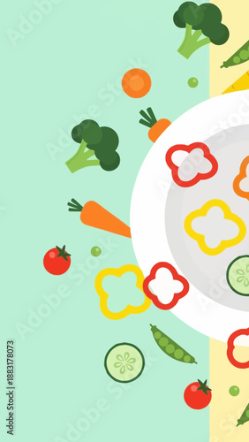 Vibrant Culinary Delight: Abstract Veggie Plate Displayed with Floating Broccoli and Fresh