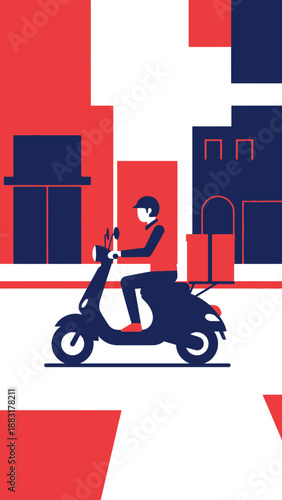 Vibrant Delivery Courier Navigating Urban Streets with Packages on a Stylish Scooter