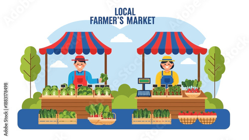 Vibrant Farmers Market Scene Featuring Fresh Produce and Local Vendors Selling Goods