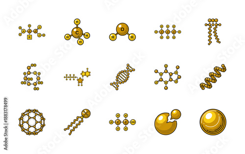 Stippled Gold Biochemistry and Molecular Structure Asset Sheet for Scientific Education and Research Branding