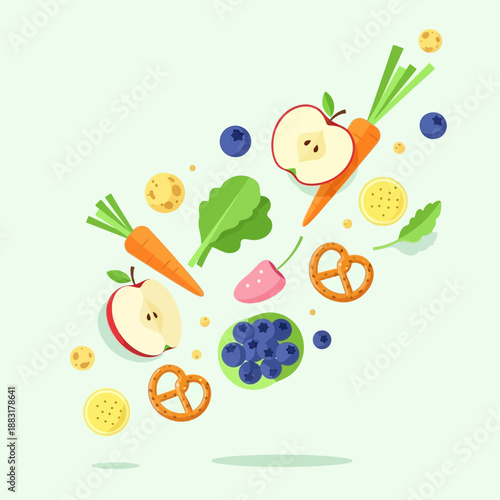 Vibrant Assortment Of Wholesome Fruits And Vegetables Floating On A Soft Green Backdrop