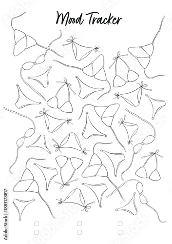 Mood Tracker Coloring Page with 31 Bikini Illustrations for Daily Mood Tracking and Creative Practice