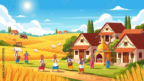 Vibrant rural celebration in a golden wheat field