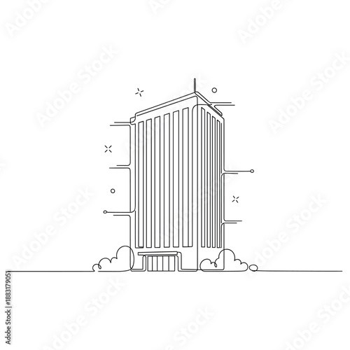 Modern high-rise building line art with abstract details, no editable stroke