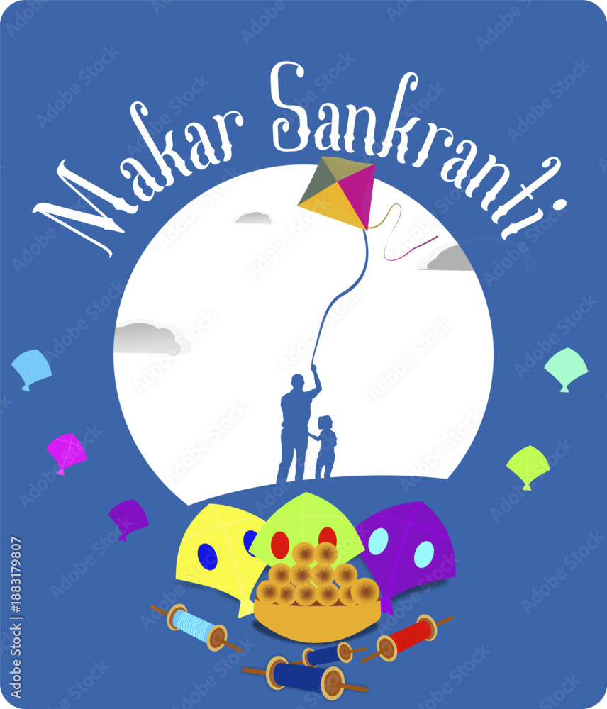 Fototapeta premium Happy Makar Sankranti Background Template Illustration. Happy Makar Sankranti Festival.eps