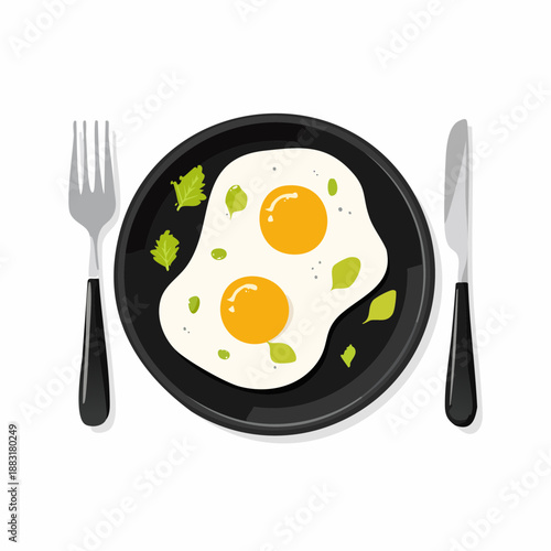 Œufs au plat sur assiette noire – présentation minimaliste et appétissante
