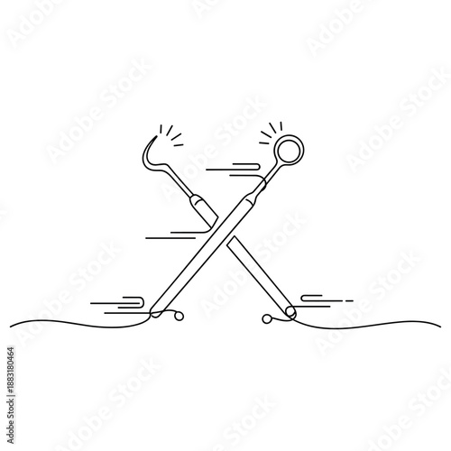 Dental tools outline design — mirror and probe illustration. No editable strokes
