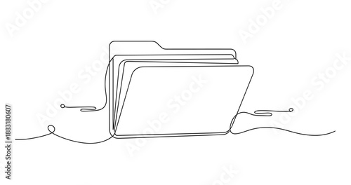 Minimalist continuous line drawing of a folder on white background. No editable strokes
