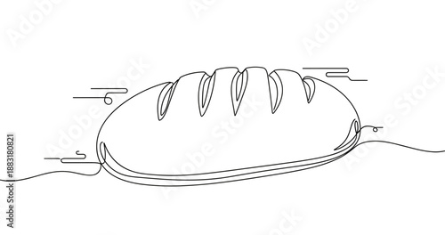 Continuous line drawing of freshly baked loaf of bread with simple artistic design. No editable strokes