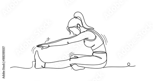 Female doing seated forward bend stretch line art illustration. No editable strokes