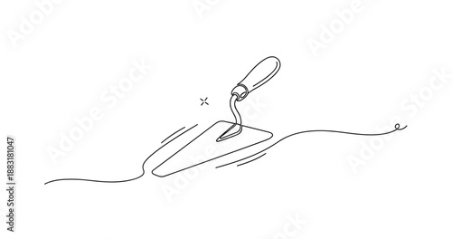 Line art illustration of a trowel tool for construction and masonry work. No editable strokes