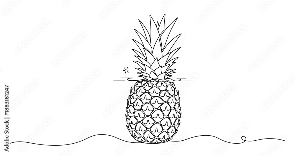 Fototapeta premium Continuous line drawing of pineapple isolated on white background. No editable strokes