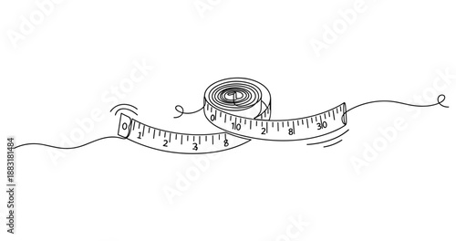 Illustration of a measuring tape unraveling in motion. No editable strokes