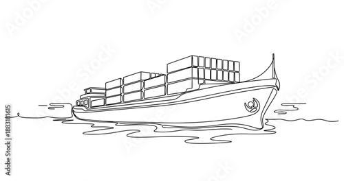 Line art drawing of a cargo ship with containers. No editable strokes