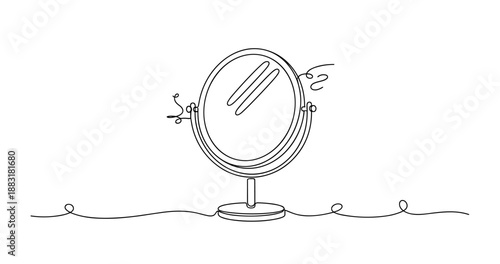 Minimalist line art mirror illustration with decorative elements. No editable strokes