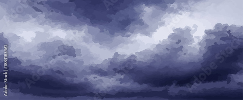 Moody Storm Clouds Vector Background Dramatic Indigo and Blue Sky Texture Digital Painting Style