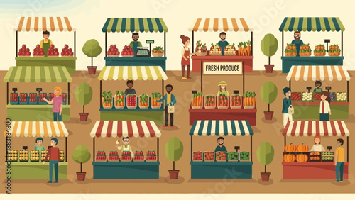 Vibrant Farmers Market Scene Showcasing Fresh Produce, Stalls, And Community Gathering