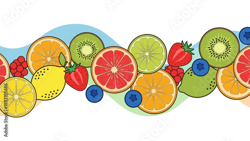 Vibrant Fruit Slices Arrangement Border Design for Healthy Eating and Food Concepts