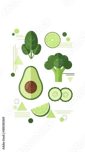 Vibrant Green Vegetarian Food Composition Depicting Fresh Vegetables and Healthy Eating Concepts