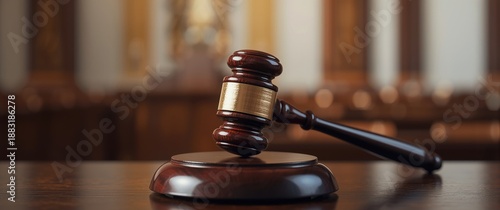 Classic judge gavel made of wood with a neutral background