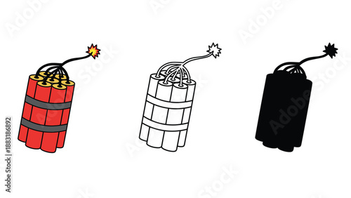 A colorful illustration of three dynamite sticks in different colors and styles.