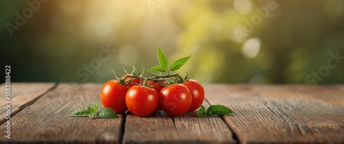 Wooden table with tomato fruits