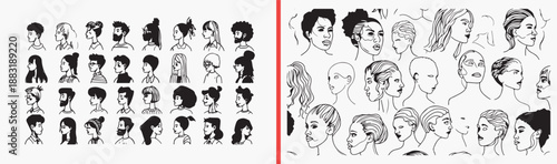 People Face Expression Emotion Collection Art, Hand Drawn Character Feeling Sketch Design, Different Mood Doodle Avatar Vector Clipart, Human Emotion Drawing Bundle Graphics Stock, Face Reaction Colle