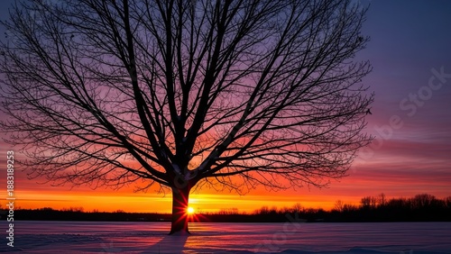 Bare Tree Silhouette at Sunset.