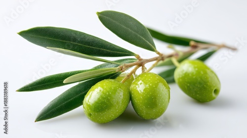 Wallpaper Mural Close-up of olive branch featuring vibrant green olives on a white surface Torontodigital.ca