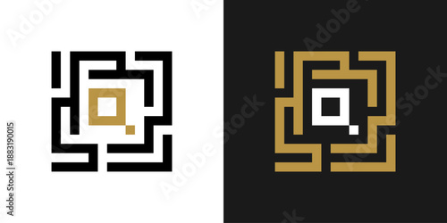 square labyrinth logo design inspiration with letter Q
