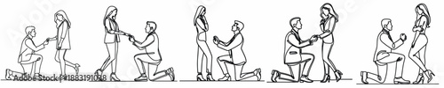 line art of a man proposing to his partner on Valentine Day