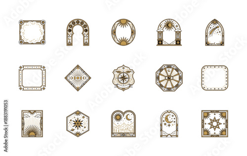 Vintage Celestial Engraving Occult Symbols Graphic Asset Sheet for Tarot Branding and Mystical Stationery