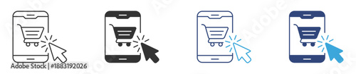 Mobile Shopping Icon Set. Online Store App Symbols. Add to Cart Click, E-commerce UI, Vector Illustration.