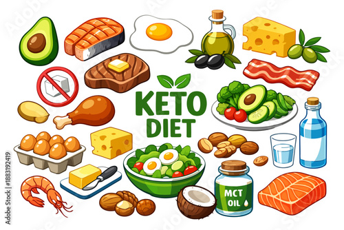 Keto diet foods selection: low-carb ingredients for healthy eating.