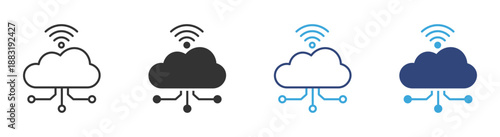 Cloud Computing Icon Set. Online Storage & Data Network Symbols. Cloud Server, Wireless Connection, Vector Illustration.