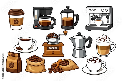 Collection of coffee brewing equipment and accessories for perfect morning brew.