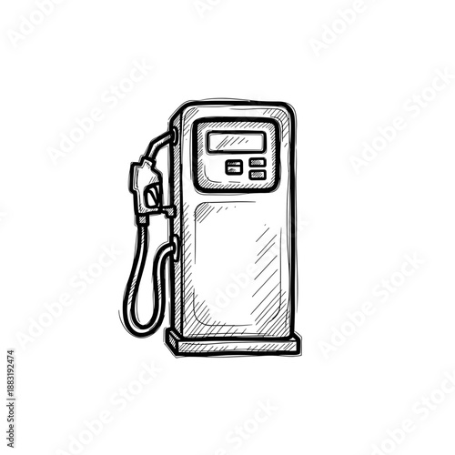 Gas pump in sketch style with detailed design for travel concept  