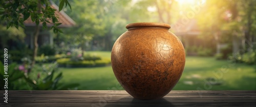 Large earthen jar from a vintage community village, jug, container, high-resolution full-frame image