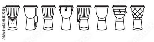 “African Djembes in Black & White – Minimal Rhythm Drum. Vector Illustration.