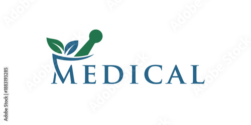 medical logo design, bowl leaves medical symbol icon vector